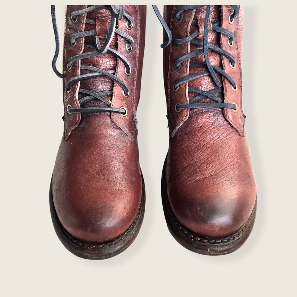 Frye Veronica Combat Dark Brown Leather Lace Up Boots - Picture 7 of 16